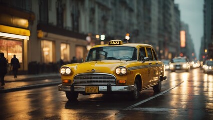 Yellow taxi car on the street 