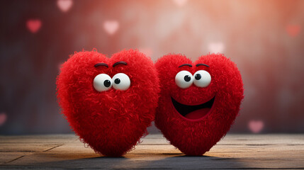 Cute funny couple of hearts. St. Valentine`s Day illustration, wedding, love card - obrazy, fototapety, plakaty