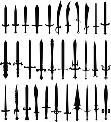 Swords black silhouettes set isolated vector on a white background

