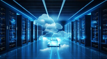 The benefits of cloud computing: technology and internet solutions for data management and storage - obrazy, fototapety, plakaty