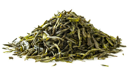 getrockneter grüner Tee isoliert auf weißem Hintergrund, Freisteller