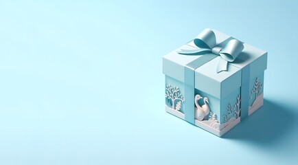 , blue gift box   sky ribbon bow sky beackground,ai generative