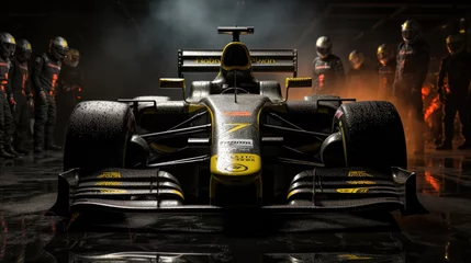 Poster Front view of Formula 1 Car and The Team Mechanics. © Tirtonirmolo