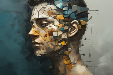 A composition featuring fragmented shapes, reflecting the fragmented yet interconnected nature of thoughts during bipolar episodes