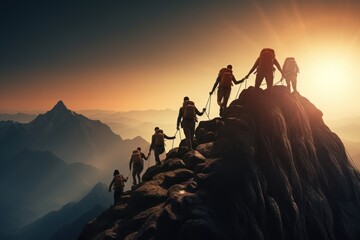 Teamwork helps business travel silhouette concept. - obrazy, fototapety, plakaty