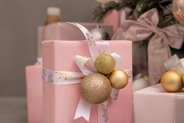Christmas tree and gifts on a background. - 693901540