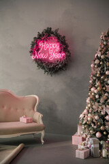Christmas tree and gifts on a background. - 693901560
