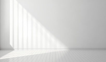 Minimalistic abstract white background for product presentation with sunlight and abstract shadow on the wall.
