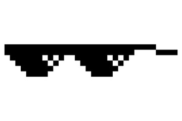 Pixel glasses meme. Like a boss meme. Pixelation, accessory optical fashion. 8 bit funky logo icon.  cartoon eyeglass frame for sunglasses - obrazy, fototapety, plakaty