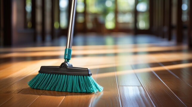  Floor mob on parquet floor. Floor cleaning tools.