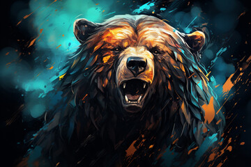 A digital artwork featuring a weighty, abstract bear with a powerful presence and formidable stature. - obrazy, fototapety, plakaty