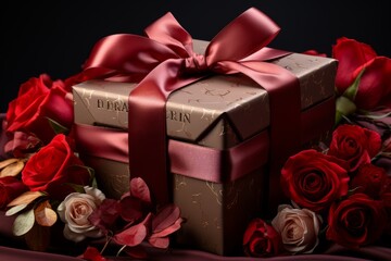 a gift box with red bow