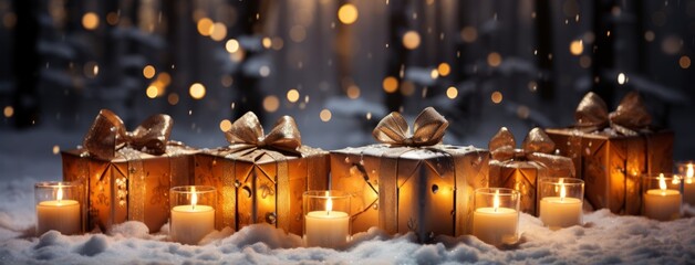  christmas decorations with candles and gifts