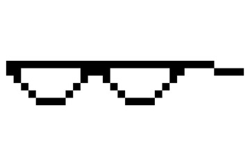 Pixel glasses meme. Like a boss meme. Pixelation, accessory optical fashion. 8 bit funky logo icon.  cartoon eyeglass frame for sunglasses - obrazy, fototapety, plakaty