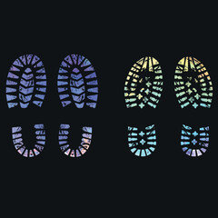 Watercolor footprints with black background .