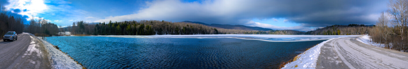 Green Mountain National Forest Backcountry Outdoor Recreation area in the snow with ponds, trees,...