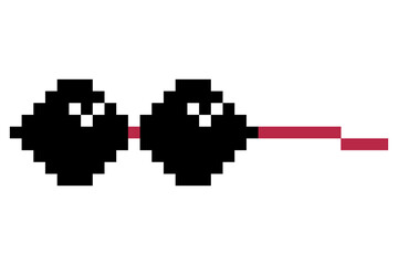 Fototapeta premium Pixel glasses meme. Like a boss meme. Pixelation, accessory optical fashion. 8 bit funky logo icon. cartoon eyeglass frame for sunglasses