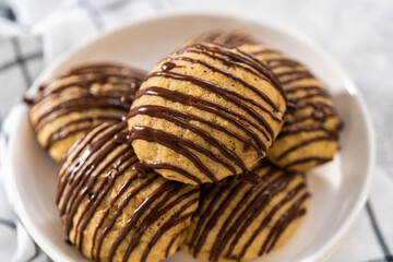 Banana cookies with chocolate drizzle