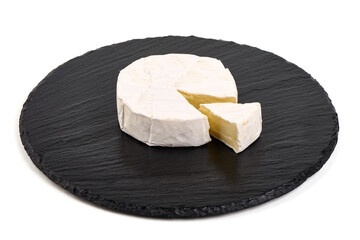 Camembert cheese, isolated on white background.