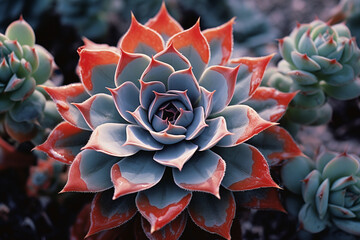 The rich earthy tones and intricate patterns of a succulent plant, the details captured with precision