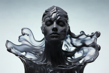 Liquid forms shaping a human silhouette, representing the fluidity and adaptability of one's identity. -