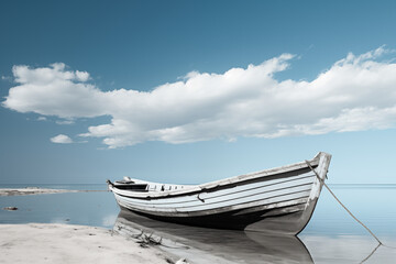 Naklejka na ściany i meble The boat on calm waters. Tranquil Journey. Serene relaxation.