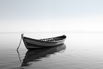 Naklejka premium The boat on calm waters. Tranquil Journey. Serene relaxation.