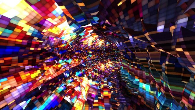 Abstract loop 3D grunge colorful digital flying lines motion and illuminated light effect hyperspace warp in tunnel. 3D Futuristic background, ultra digital glowing lines, laser rays, speed of light.4