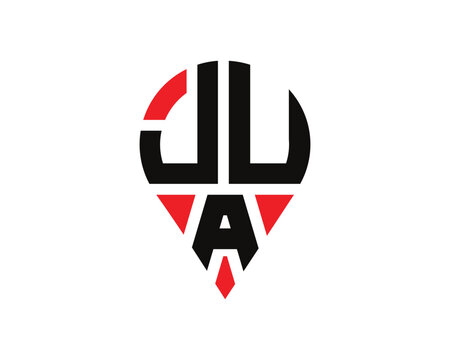 JUA letter location shape logo design.