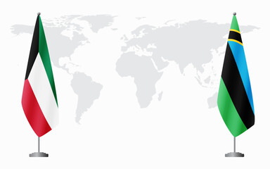 Kuwait and Zanzibar flags for official meeting - obrazy, fototapety, plakaty