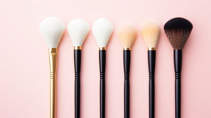 Elegant Makeup Brushes on Pastel Background: Beauty Tools in Stylish Composition for Artistic Beauty Concepts and Professional Beauty Routines - Girly and Glamorous.