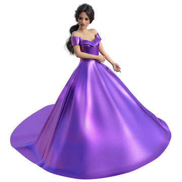 Illustration of a beautiful princess wearing a purple sild dress