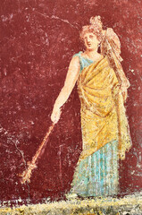 Figure of a woman painted in a Fresco in a Domus of Pompeii - 693906590