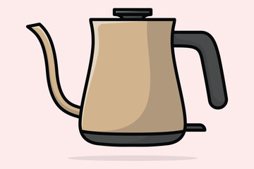 Simple Style Kettle vector illustration. Kitchen interior object icon concept. Kitchen Teapot with closed lid vector design with shadow. Restaurant kettle icon logo.