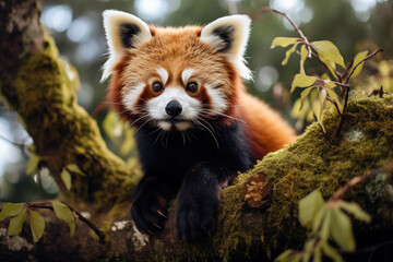 A charismatic red panda nestled in a tree, representing the charm and uniqueness of lesser-known...