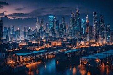 city skyline at night - obrazy, fototapety, plakaty