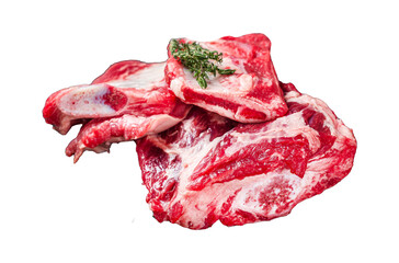 Veal beef Short Ribs, raw sparerib on marble board.  Transparent background. Isolated.