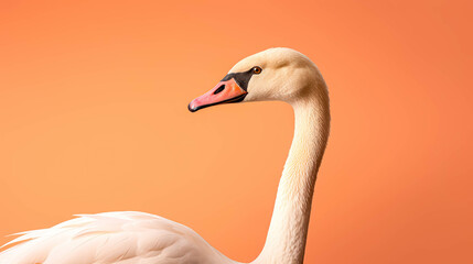 Fototapeta premium Elegant Swan Portrait on Orange Background. Graceful Swan Animal Concept