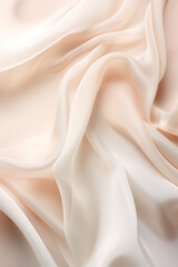 Closeup of rippled beige satin fabric texture background
