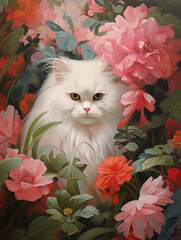 persian cat and flowers