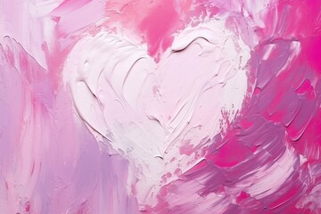 Obraz premium A white heart on a pink wall, painted in oil paint with the texture of brush strokes.