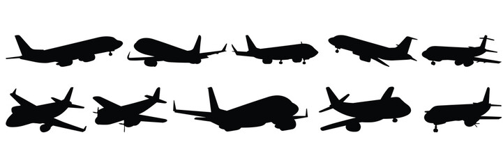 Plane silhouettes set, large pack of vector silhouette design, isolated white background