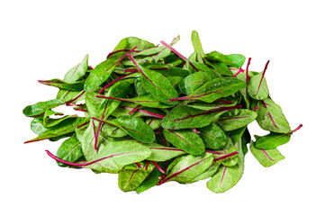 Fresh raw chard leaves,  mangold, swiss chard on a wooden kitchen table.  Transparent background. Isolated.
