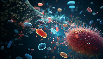 Fototapeta premium 3d render Representation of microorganisms background,