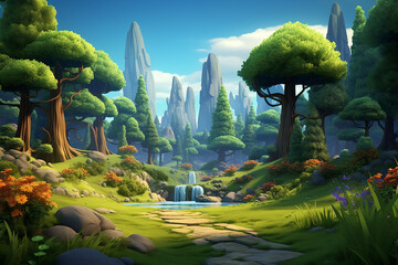 3d rendering of cartoon forest landscape