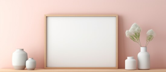 Beautiful background pink wall and frame with a plant mock up for your presentation