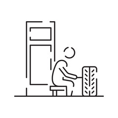 Tire line icon. Winter or snow tire. Included the icons as tire, technician, mechanic, flat tire, broken tired, screw, and more
