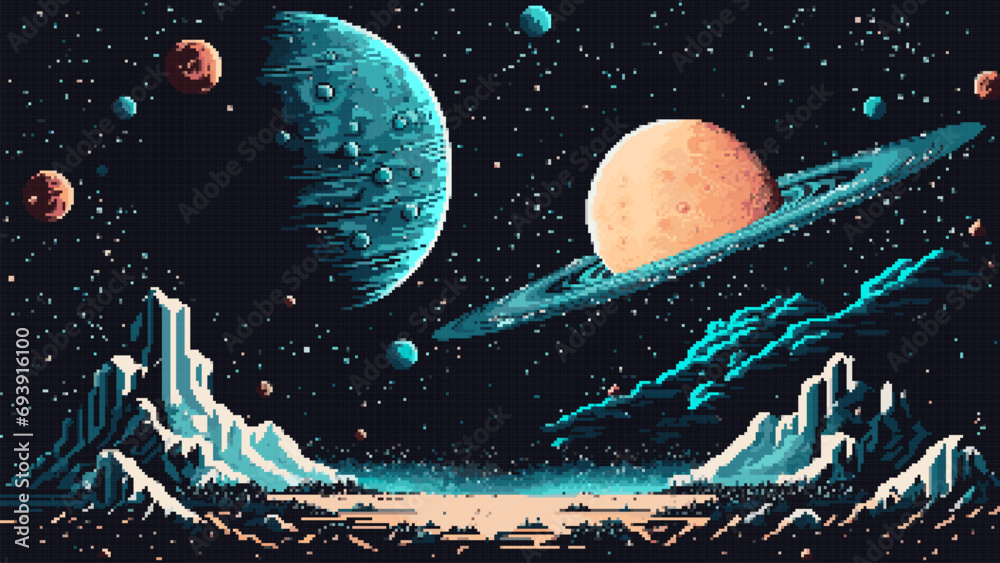 Poster space landscape ai generated 8bit pixel game scene