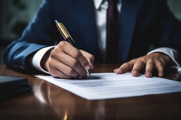 A businessman reviewing a contract document.