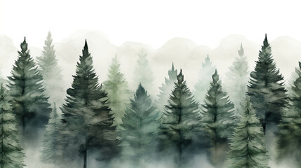 Fototapeta premium Beautiful nature watercolor picture of pine trees.